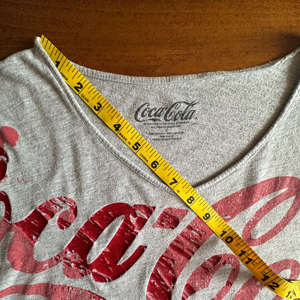 Coca-Cola•cropped tee•women’s small•modal/cotton•gray/red•v-neck•short sleeve - Picture 8 of 13